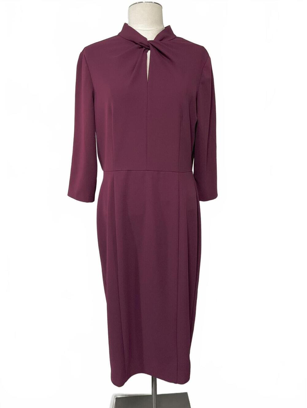 Donna Morgan Burgundy Midi Dress with Twist Neck Detail, Size 10 dd2
